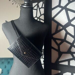 Saint Laurent Envelope Belt Bag in crocodile-embossed leather. EUC